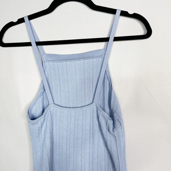 Zara M Light Blue Bodycon Knit Mini Dress Cable Weave Straight Neck Drop Back - Picture 6 of 12